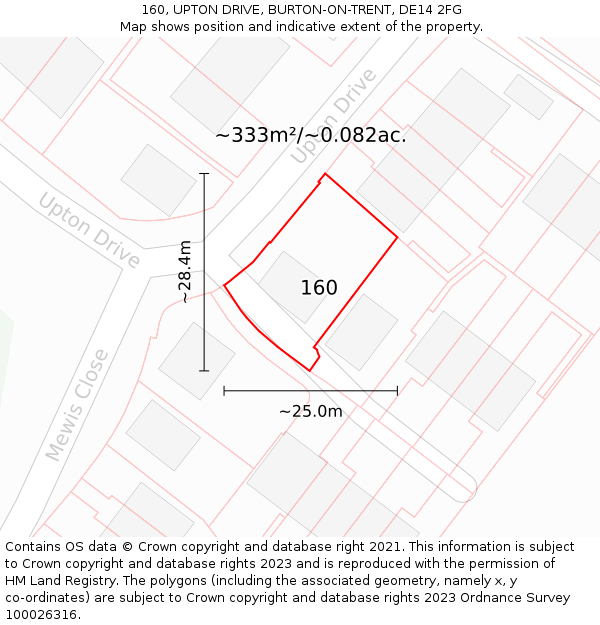 160, UPTON DRIVE, BURTON-ON-TRENT, DE14 2FG: Plot and title map