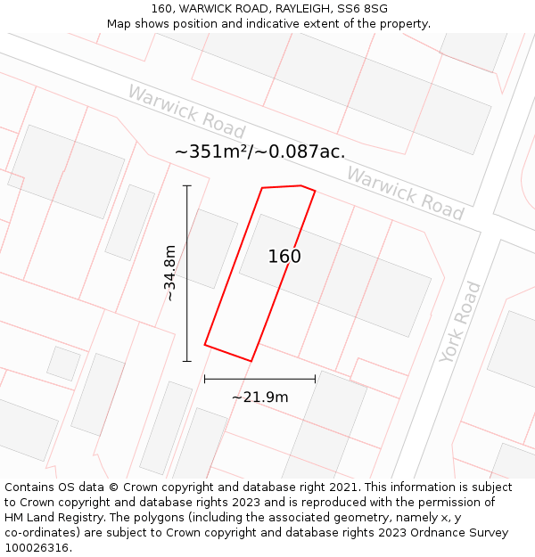 160, WARWICK ROAD, RAYLEIGH, SS6 8SG: Plot and title map