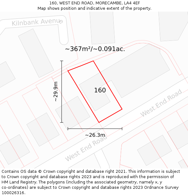 160, WEST END ROAD, MORECAMBE, LA4 4EF: Plot and title map