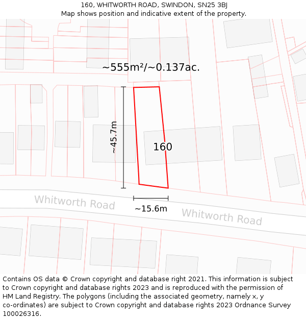 160, WHITWORTH ROAD, SWINDON, SN25 3BJ: Plot and title map