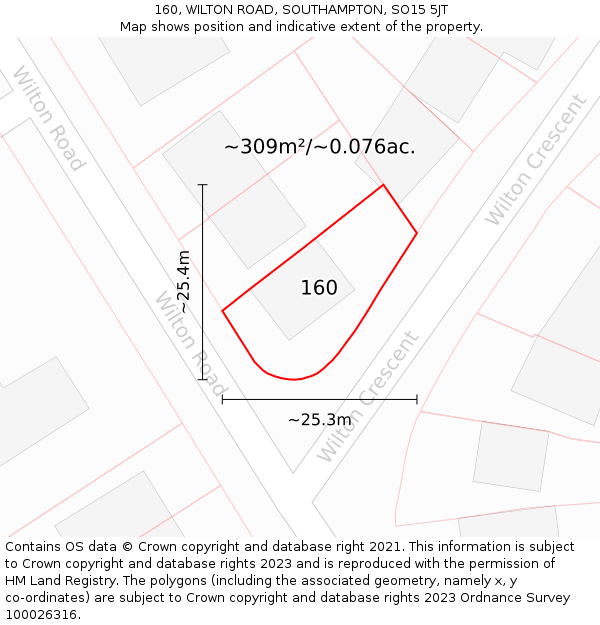 160, WILTON ROAD, SOUTHAMPTON, SO15 5JT: Plot and title map