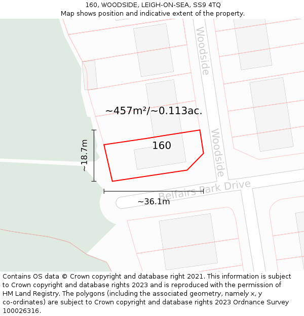 160, WOODSIDE, LEIGH-ON-SEA, SS9 4TQ: Plot and title map