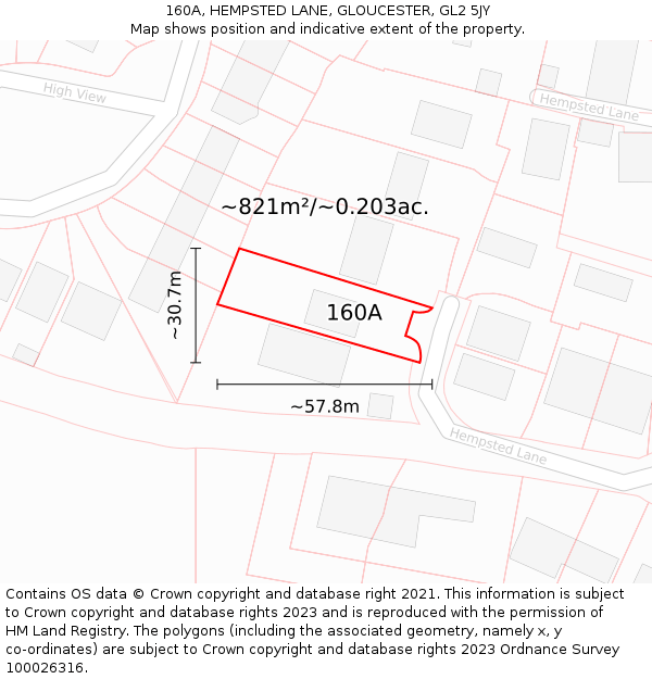 160A, HEMPSTED LANE, GLOUCESTER, GL2 5JY: Plot and title map