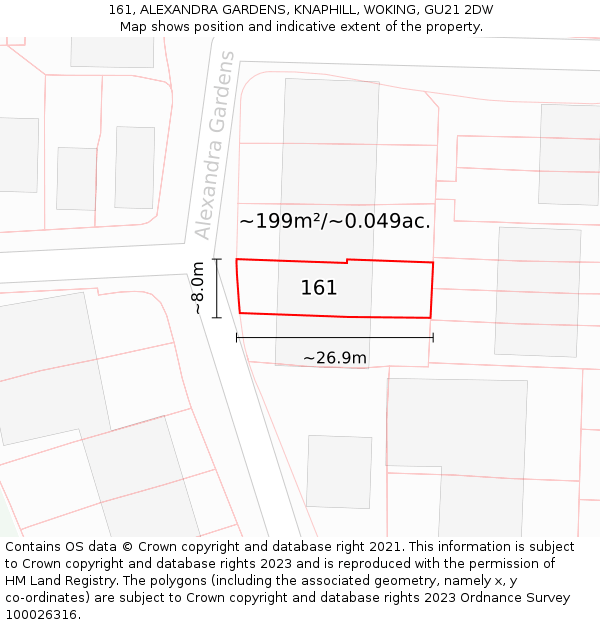 161, ALEXANDRA GARDENS, KNAPHILL, WOKING, GU21 2DW: Plot and title map