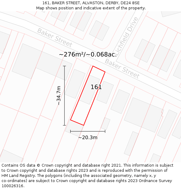 161, BAKER STREET, ALVASTON, DERBY, DE24 8SE: Plot and title map
