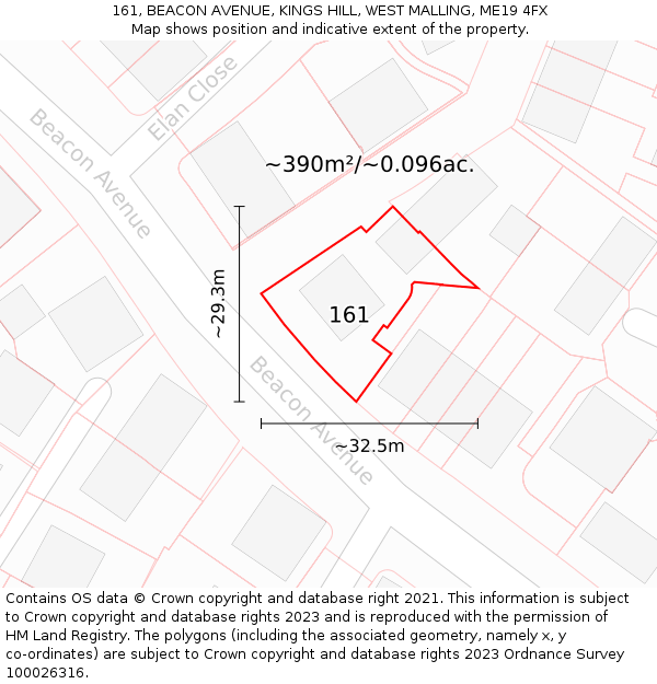161, BEACON AVENUE, KINGS HILL, WEST MALLING, ME19 4FX: Plot and title map