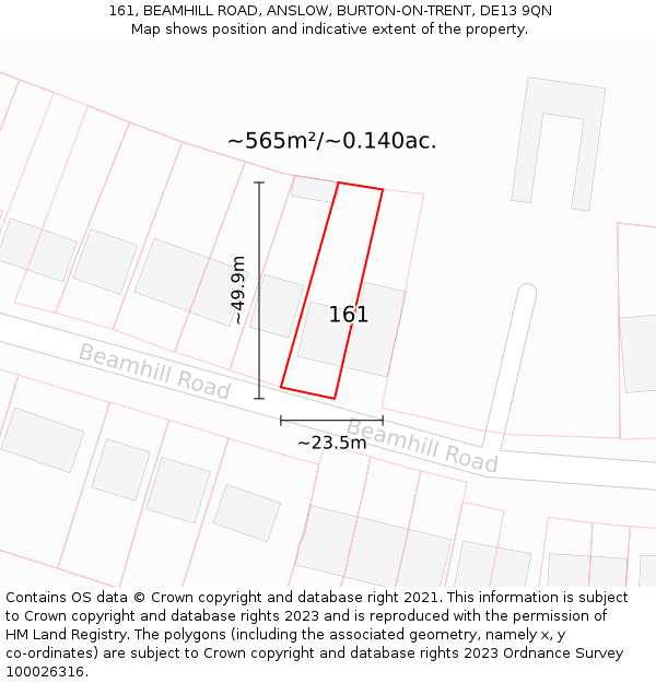 161, BEAMHILL ROAD, ANSLOW, BURTON-ON-TRENT, DE13 9QN: Plot and title map