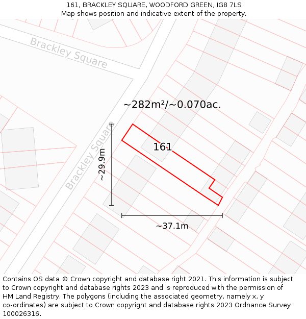 161, BRACKLEY SQUARE, WOODFORD GREEN, IG8 7LS: Plot and title map