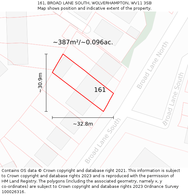161, BROAD LANE SOUTH, WOLVERHAMPTON, WV11 3SB: Plot and title map
