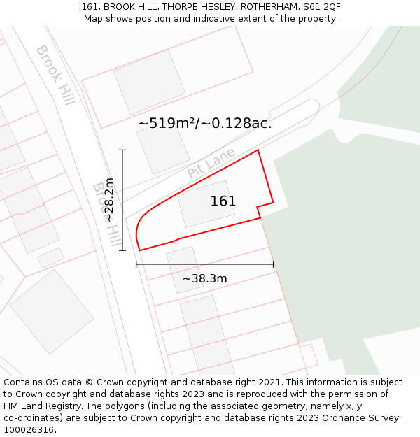 161, BROOK HILL, THORPE HESLEY, ROTHERHAM, S61 2QF: Plot and title map