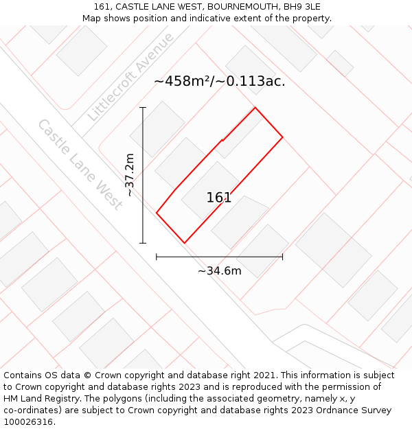161, CASTLE LANE WEST, BOURNEMOUTH, BH9 3LE: Plot and title map