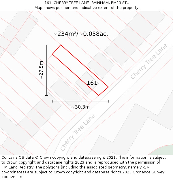 161, CHERRY TREE LANE, RAINHAM, RM13 8TU: Plot and title map