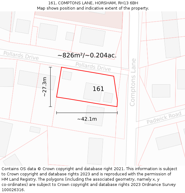 161, COMPTONS LANE, HORSHAM, RH13 6BH: Plot and title map