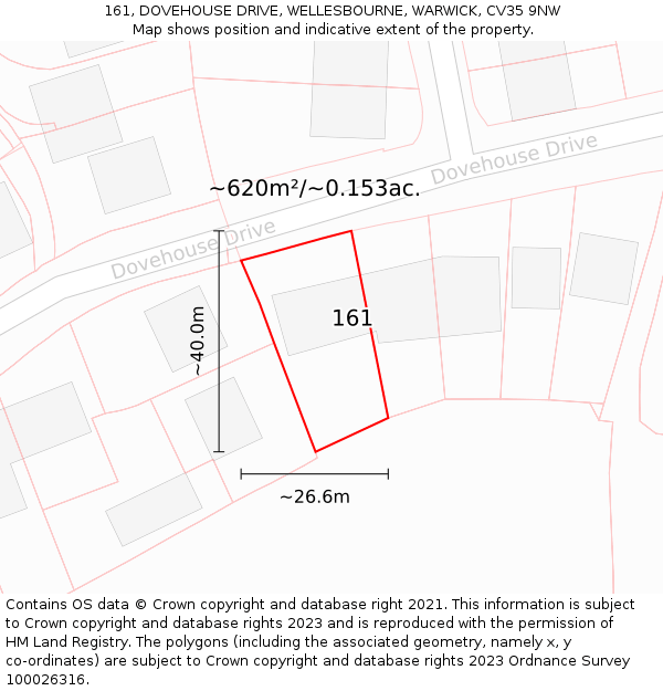 161, DOVEHOUSE DRIVE, WELLESBOURNE, WARWICK, CV35 9NW: Plot and title map