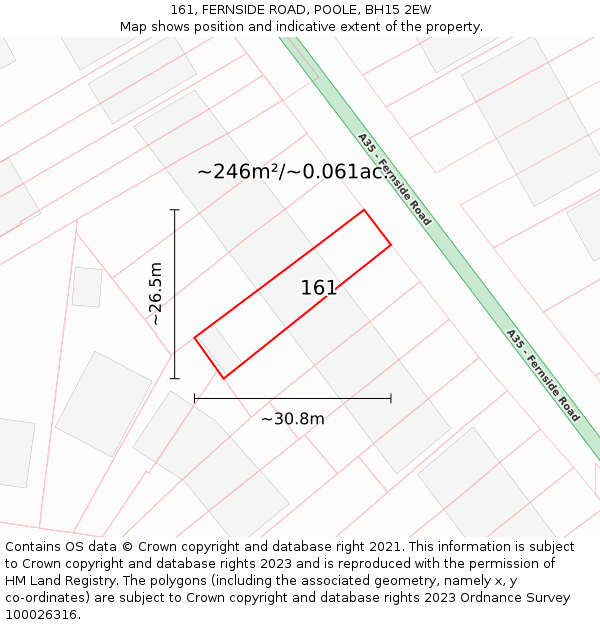 161, FERNSIDE ROAD, POOLE, BH15 2EW: Plot and title map