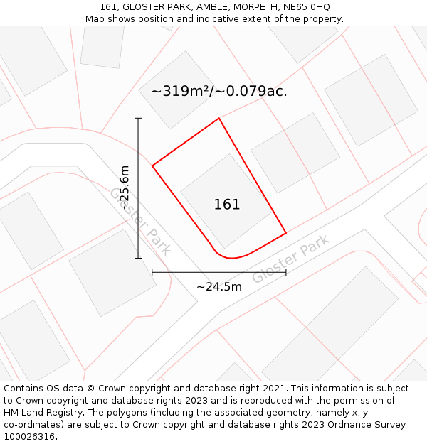 161, GLOSTER PARK, AMBLE, MORPETH, NE65 0HQ: Plot and title map