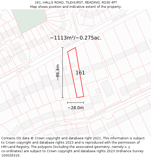 161, HALLS ROAD, TILEHURST, READING, RG30 4PT: Plot and title map