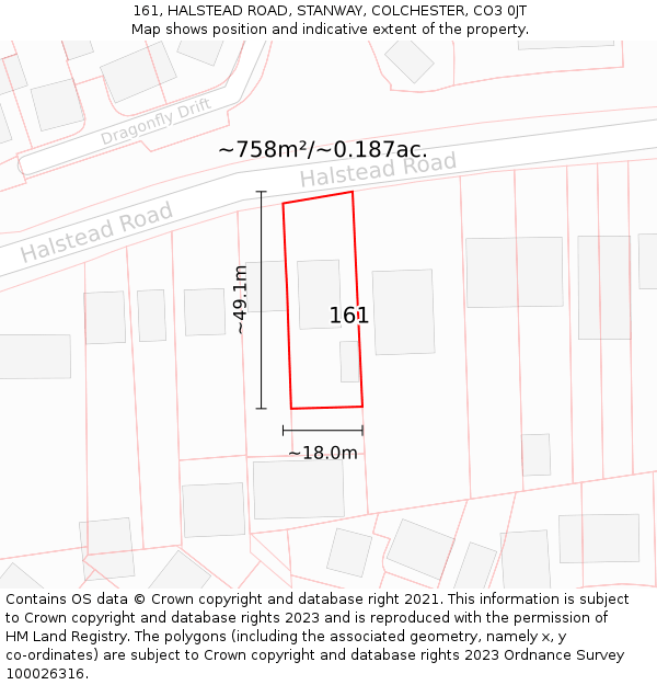 161, HALSTEAD ROAD, STANWAY, COLCHESTER, CO3 0JT: Plot and title map
