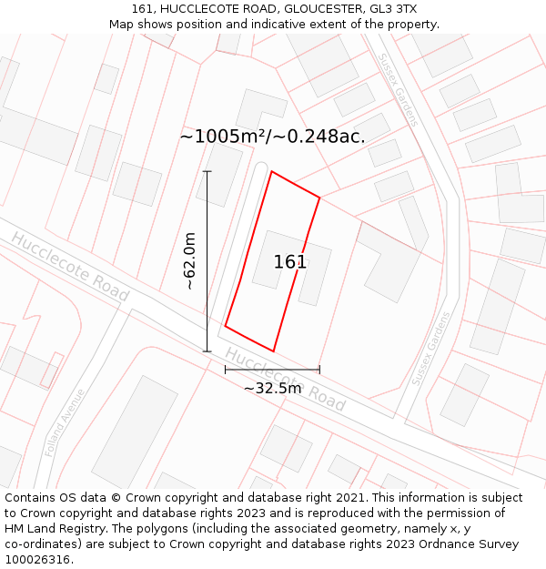 161, HUCCLECOTE ROAD, GLOUCESTER, GL3 3TX: Plot and title map