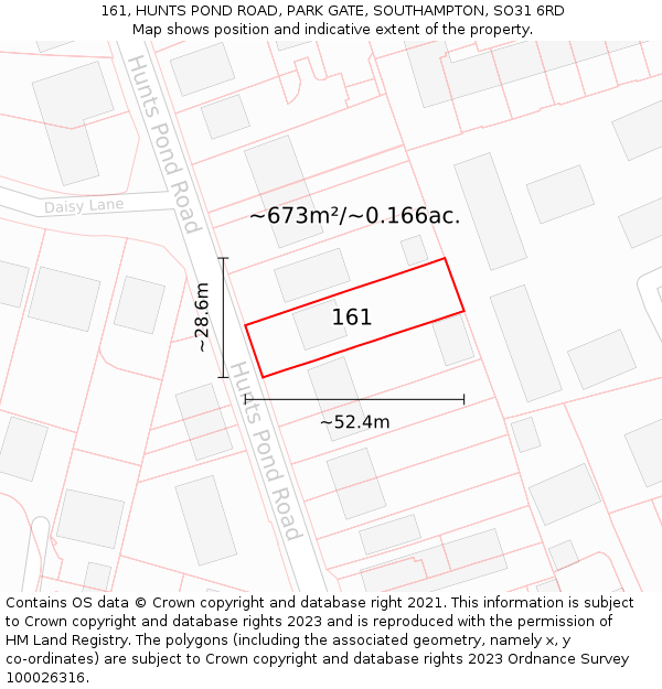 161, HUNTS POND ROAD, PARK GATE, SOUTHAMPTON, SO31 6RD: Plot and title map