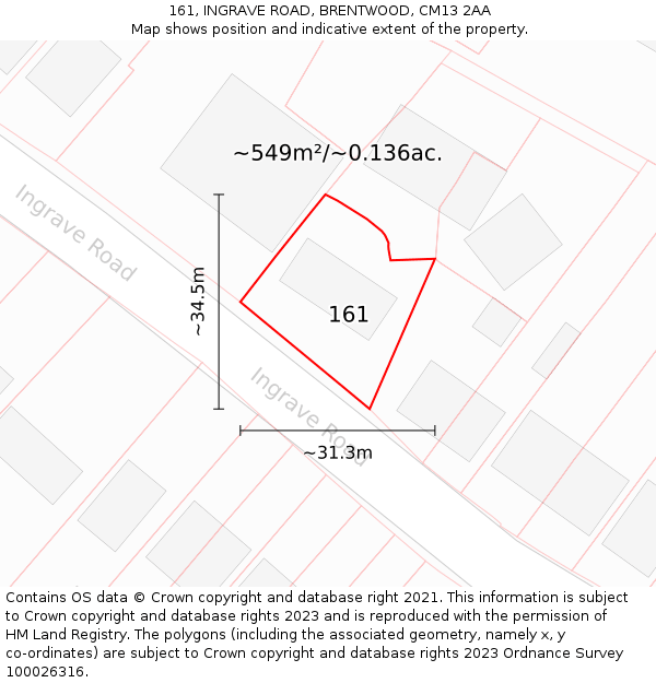 161, INGRAVE ROAD, BRENTWOOD, CM13 2AA: Plot and title map