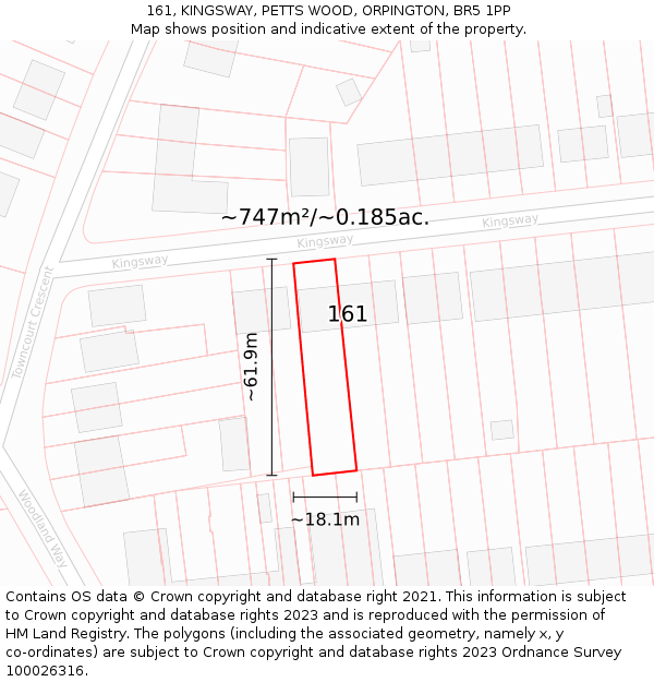 161, KINGSWAY, PETTS WOOD, ORPINGTON, BR5 1PP: Plot and title map