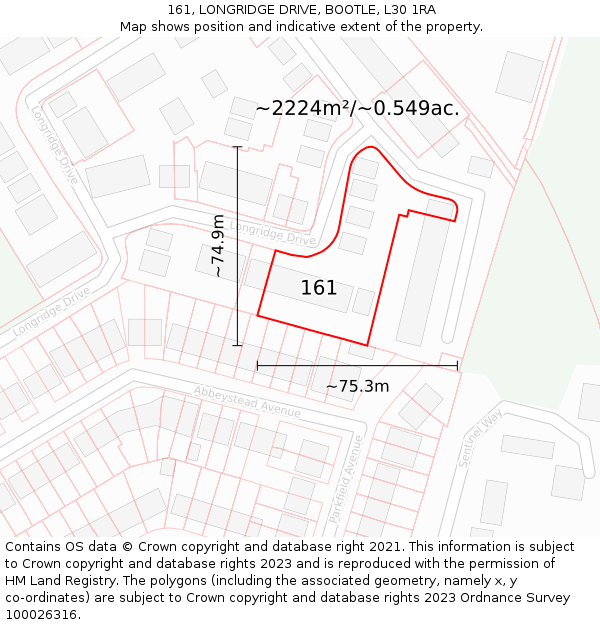 161, LONGRIDGE DRIVE, BOOTLE, L30 1RA: Plot and title map