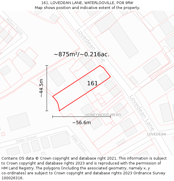 161, LOVEDEAN LANE, WATERLOOVILLE, PO8 9RW: Plot and title map