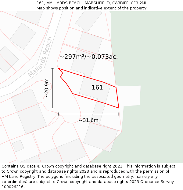 161, MALLARDS REACH, MARSHFIELD, CARDIFF, CF3 2NL: Plot and title map