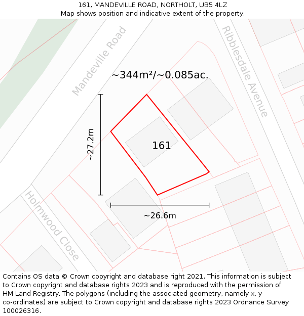 161, MANDEVILLE ROAD, NORTHOLT, UB5 4LZ: Plot and title map