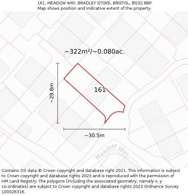 161, MEADOW WAY, BRADLEY STOKE, BRISTOL, BS32 8BP: Plot and title map