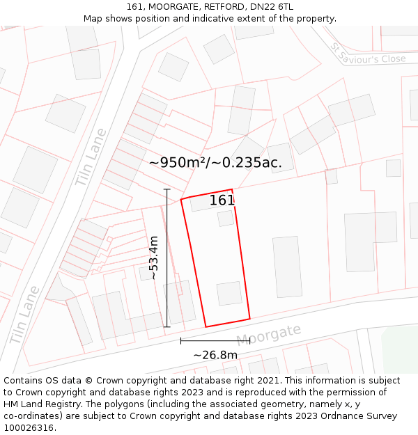 161, MOORGATE, RETFORD, DN22 6TL: Plot and title map