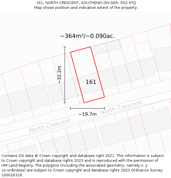 161, NORTH CRESCENT, SOUTHEND-ON-SEA, SS2 6TQ: Plot and title map