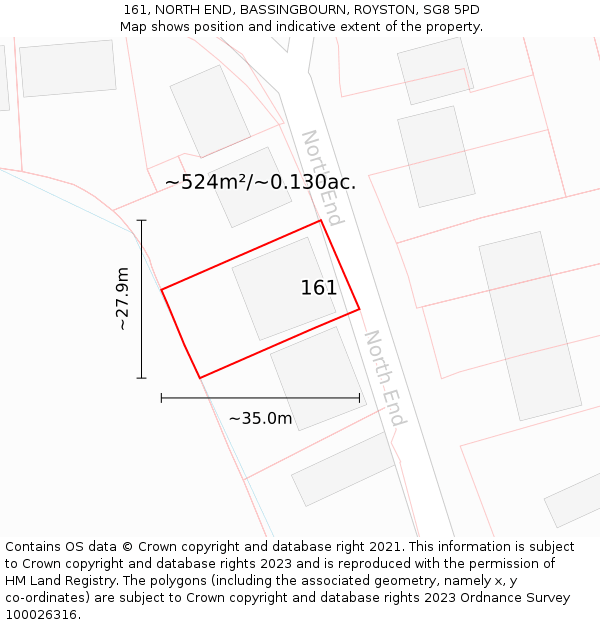 161, NORTH END, BASSINGBOURN, ROYSTON, SG8 5PD: Plot and title map