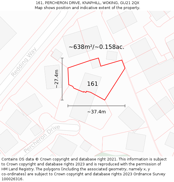 161, PERCHERON DRIVE, KNAPHILL, WOKING, GU21 2QX: Plot and title map