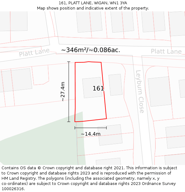 161, PLATT LANE, WIGAN, WN1 3YA: Plot and title map