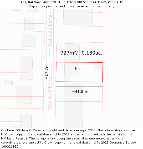 161, RAILWAY LANE SOUTH, SUTTON BRIDGE, SPALDING, PE12 9UZ: Plot and title map