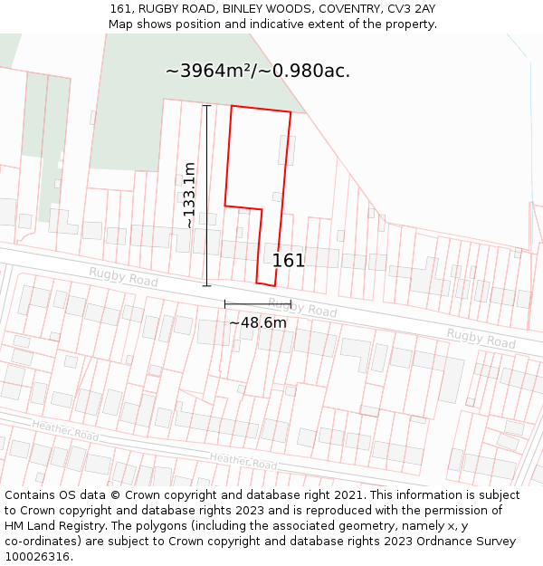 161, RUGBY ROAD, BINLEY WOODS, COVENTRY, CV3 2AY: Plot and title map