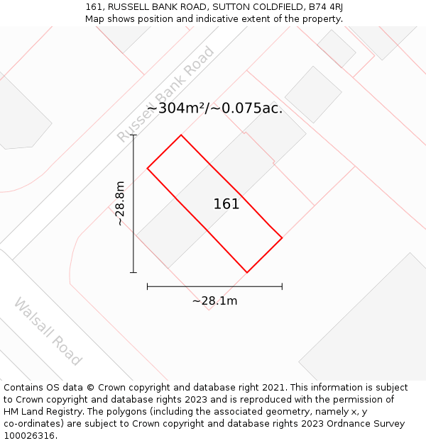 161, RUSSELL BANK ROAD, SUTTON COLDFIELD, B74 4RJ: Plot and title map