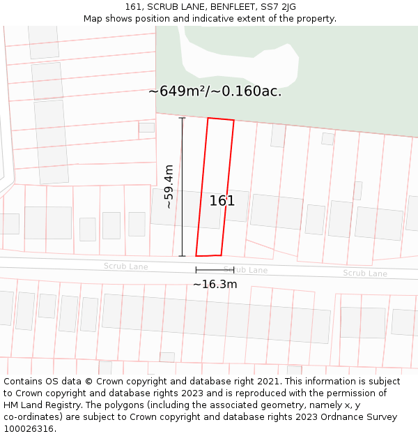 161, SCRUB LANE, BENFLEET, SS7 2JG: Plot and title map