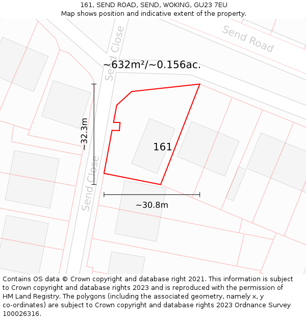 161, SEND ROAD, SEND, WOKING, GU23 7EU: Plot and title map