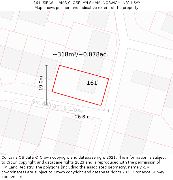 161, SIR WILLIAMS CLOSE, AYLSHAM, NORWICH, NR11 6AY: Plot and title map