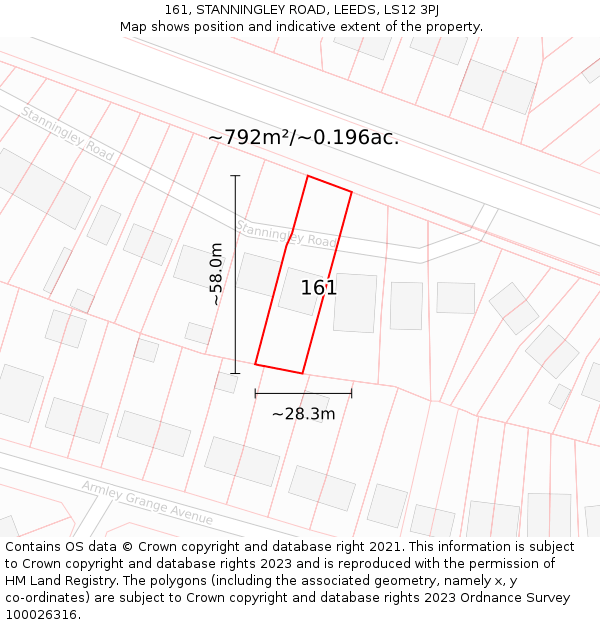 161, STANNINGLEY ROAD, LEEDS, LS12 3PJ: Plot and title map