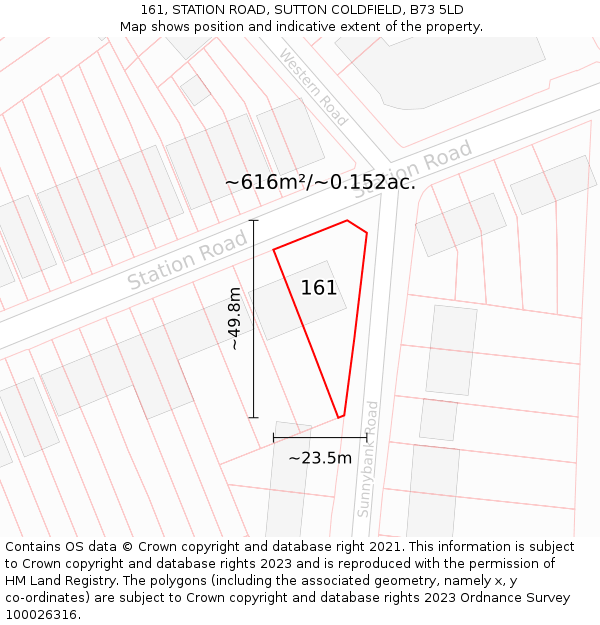 161, STATION ROAD, SUTTON COLDFIELD, B73 5LD: Plot and title map