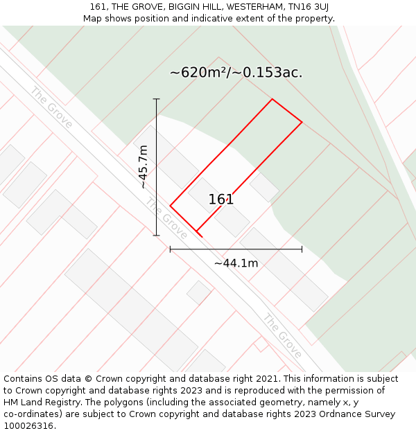 161, THE GROVE, BIGGIN HILL, WESTERHAM, TN16 3UJ: Plot and title map