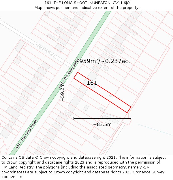 161, THE LONG SHOOT, NUNEATON, CV11 6JQ: Plot and title map