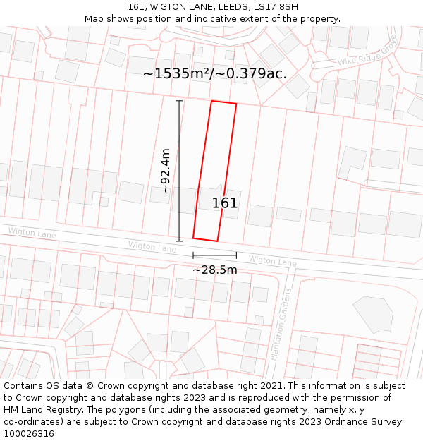 161, WIGTON LANE, LEEDS, LS17 8SH: Plot and title map