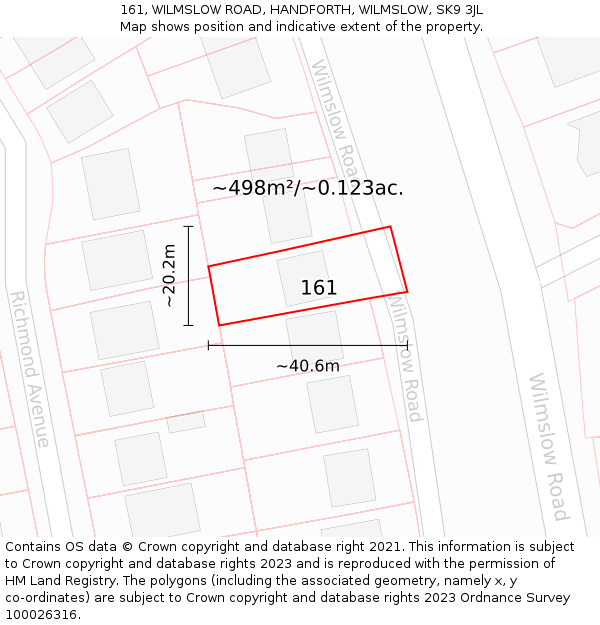 161, WILMSLOW ROAD, HANDFORTH, WILMSLOW, SK9 3JL: Plot and title map