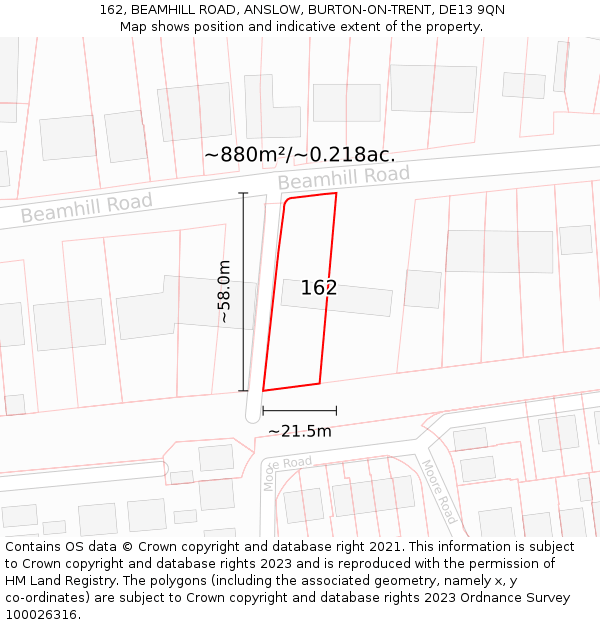 162, BEAMHILL ROAD, ANSLOW, BURTON-ON-TRENT, DE13 9QN: Plot and title map