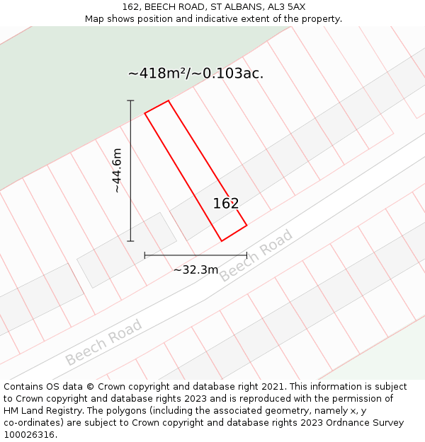 162, BEECH ROAD, ST ALBANS, AL3 5AX: Plot and title map
